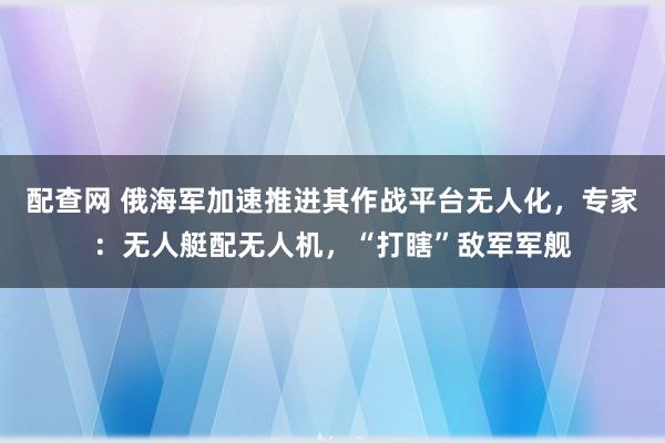 配查网 俄海军加速推进其作战平台无人化，专家：无人艇配无人机，“打瞎”敌军军舰