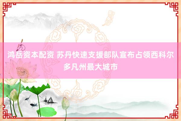 鸿岳资本配资 苏丹快速支援部队宣布占领西科尔多凡州最大城市